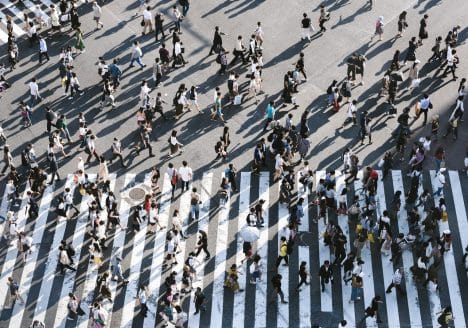 aerial view of people walking on raod